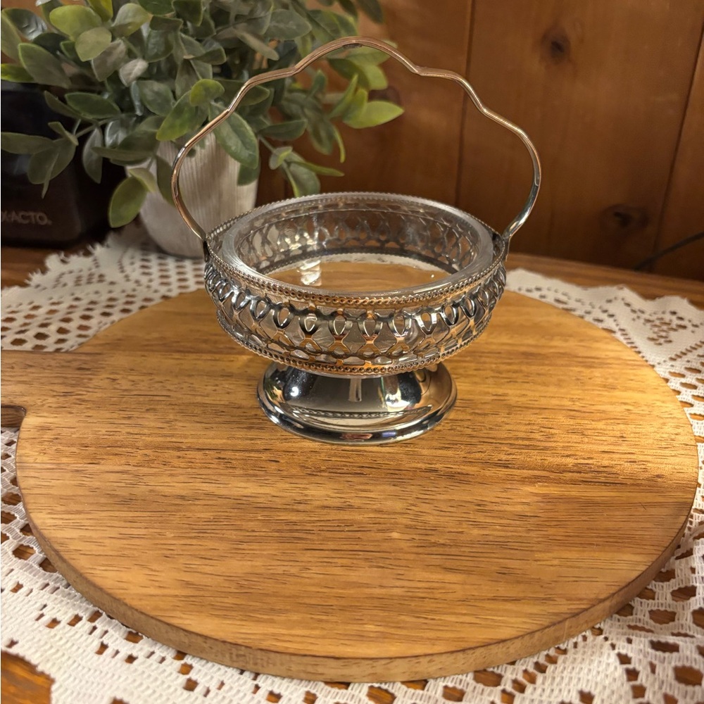 Silver Glass Basket with Handle